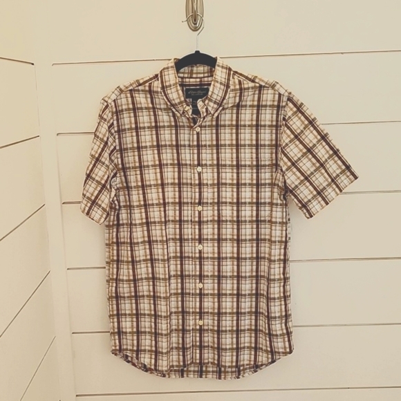 EDDIE BAUER small plaid button down plaid short sleeve cotton shirt - Picture 1 of 5